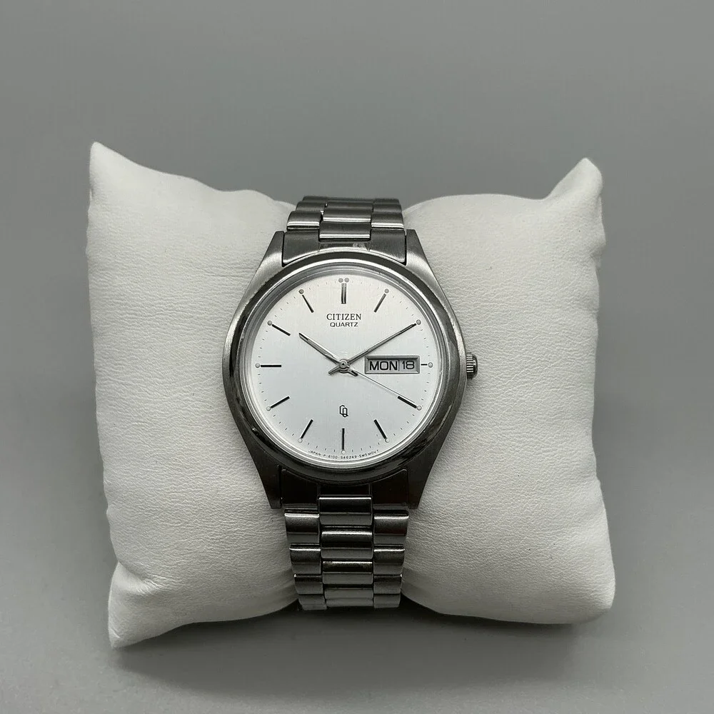 Vintage Citizen Mens Watch 35mm 4-S13823 Stainless Day Date New Battery 7